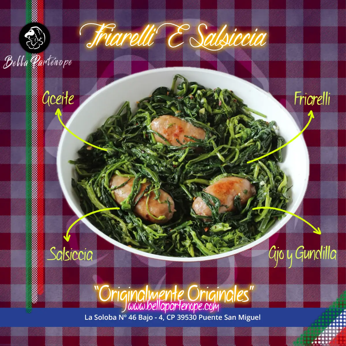 Friarelli E Salsiccia - Pizzeria Bella Partenope Puente San Miguel Friarielli e Salsiccia
- Pizzeria Bella Partenope Puente San Miguel